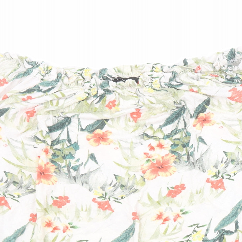 Peacocks Womens White Floral Viscose Basic T-Shirt Size 8 Off the Shoulder