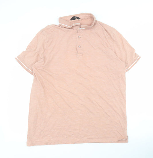 George Mens Pink  Cotton  Polo Size L Collared Button