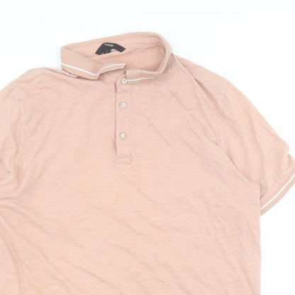 George Mens Pink  Cotton  Polo Size L Collared Button