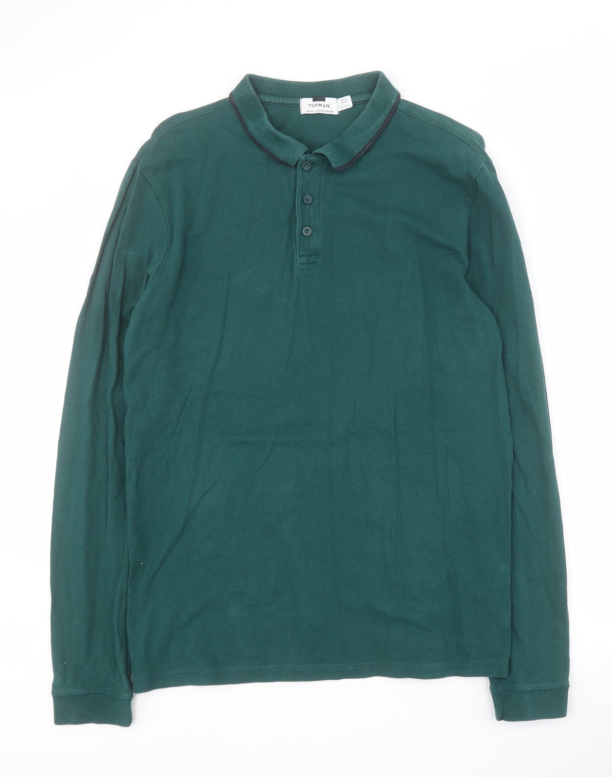 Topman Mens Green  Cotton  Polo Size L Collared Button