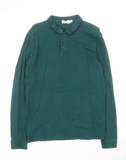 Topman Mens Green  Cotton  Polo Size L Collared Button