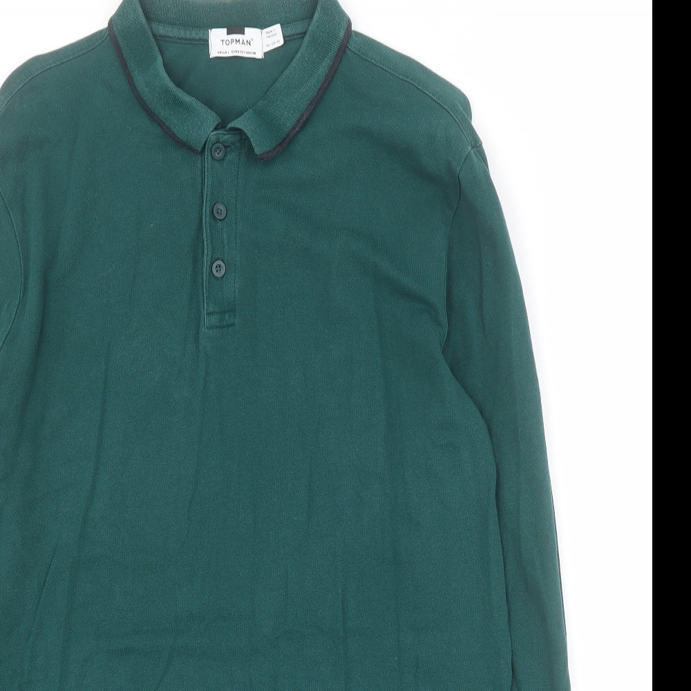 Topman Mens Green  Cotton  Polo Size L Collared Button