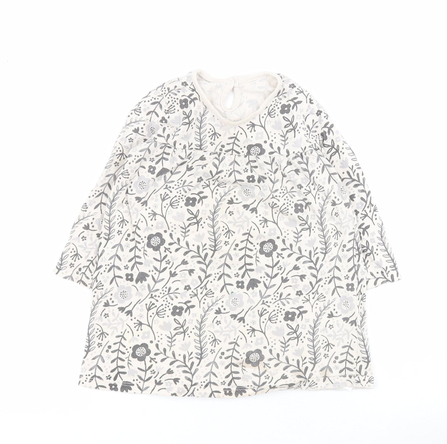 George Baby Beige Floral 100% Cotton T-Shirt Dress  Size 12-18 Months  Round Neck Button