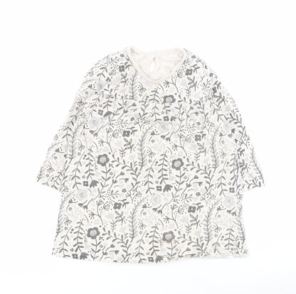 George Baby Beige Floral 100% Cotton T-Shirt Dress  Size 12-18 Months  Round Neck Button