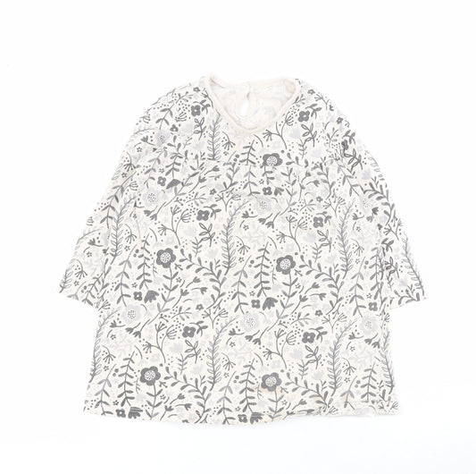 George Baby Beige Floral 100% Cotton T-Shirt Dress  Size 12-18 Months  Round Neck Button