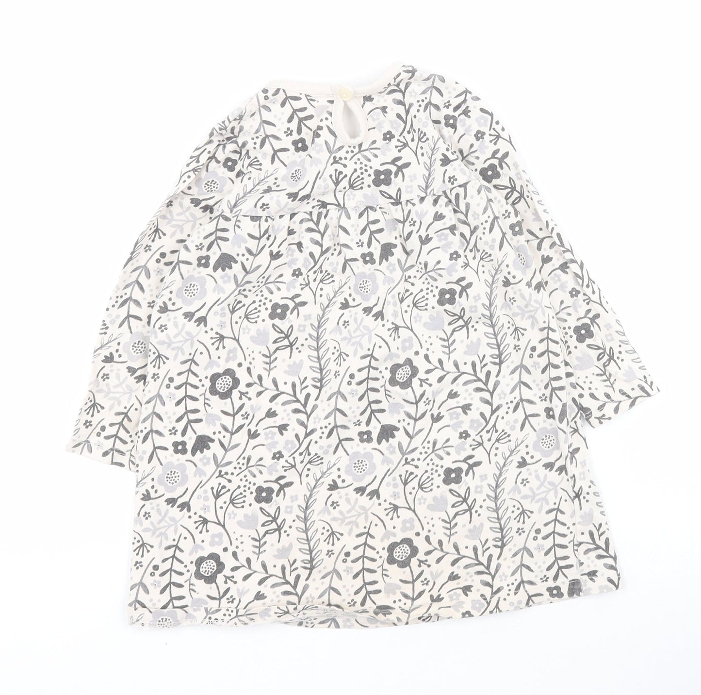 George Baby Beige Floral 100% Cotton T-Shirt Dress  Size 12-18 Months  Round Neck Button