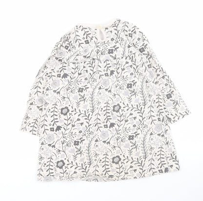 George Baby Beige Floral 100% Cotton T-Shirt Dress  Size 12-18 Months  Round Neck Button