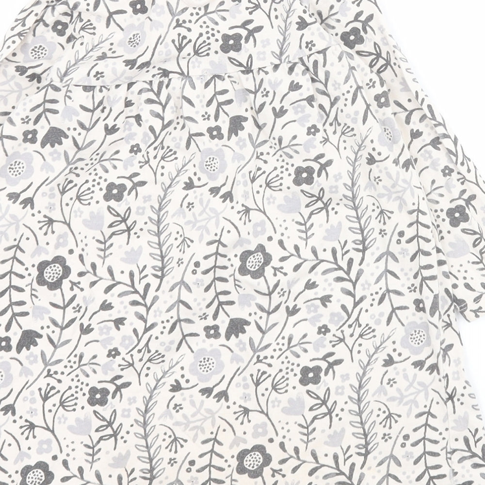 George Baby Beige Floral 100% Cotton T-Shirt Dress  Size 12-18 Months  Round Neck Button
