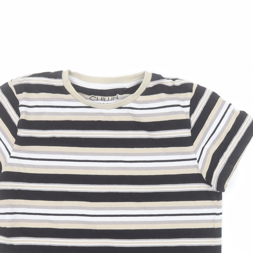 NEXT Boys Brown Striped 100% Cotton Pullover T-Shirt Size 11 Years Crew Neck Pullover