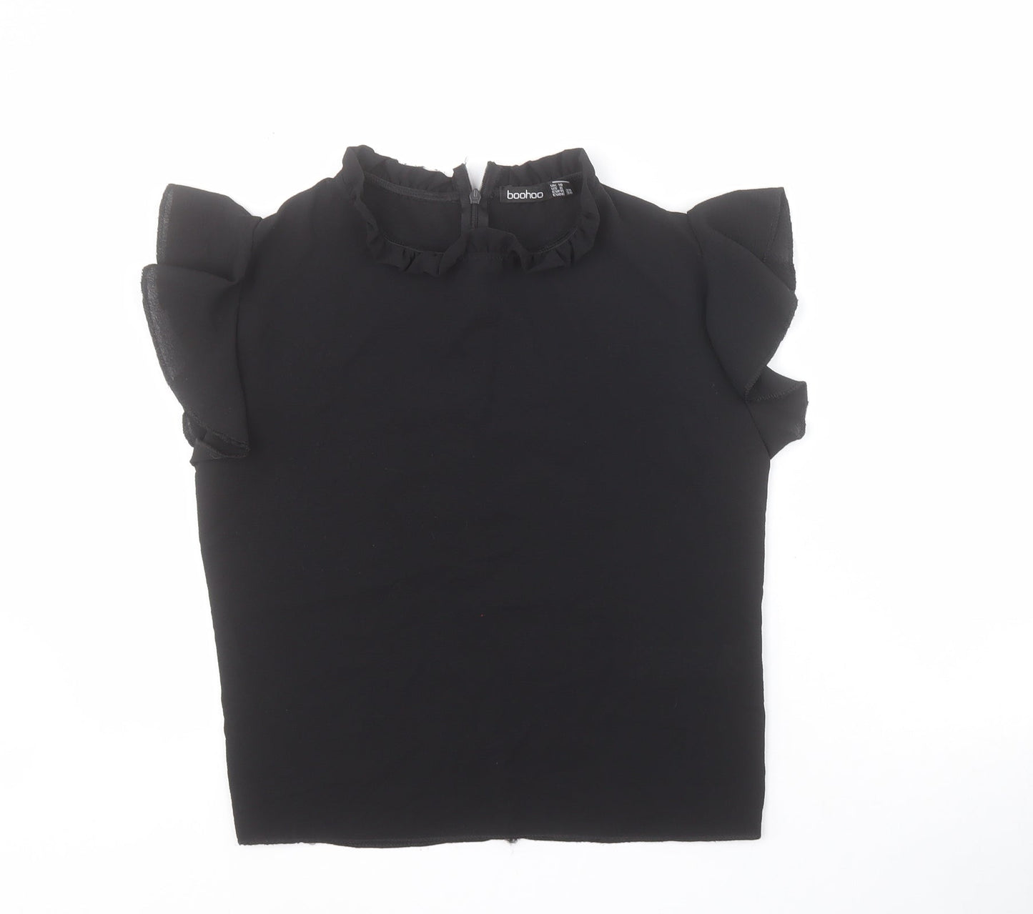Boohoo Womens Black  Polyester Basic Blouse Size 10 Round Neck