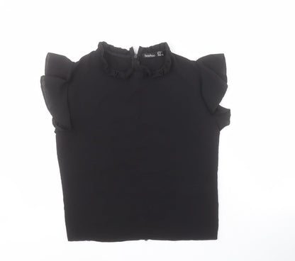 Boohoo Womens Black  Polyester Basic Blouse Size 10 Round Neck