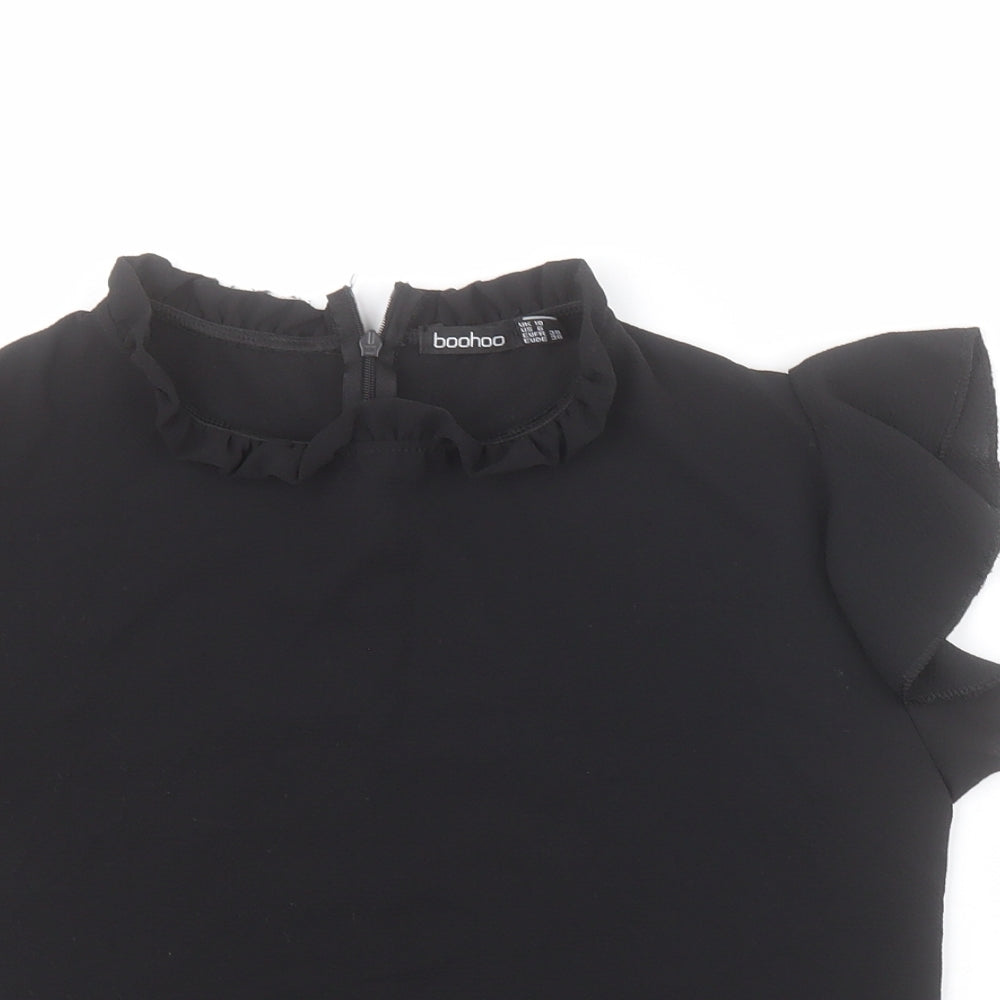 Boohoo Womens Black  Polyester Basic Blouse Size 10 Round Neck