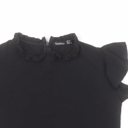 Boohoo Womens Black  Polyester Basic Blouse Size 10 Round Neck