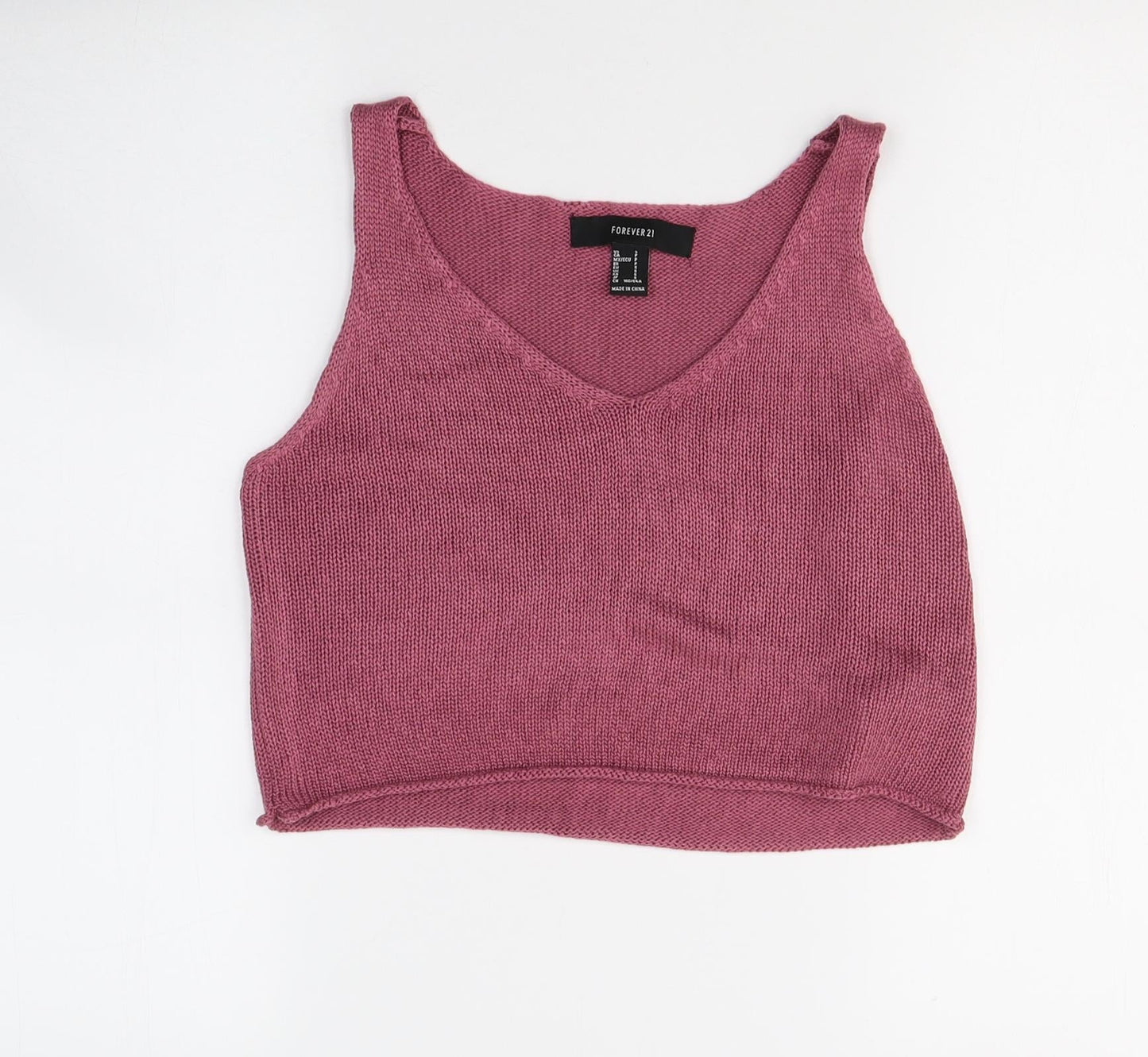 FOREVER 21 Womens Pink  Acrylic Cropped T-Shirt Size S Round Neck