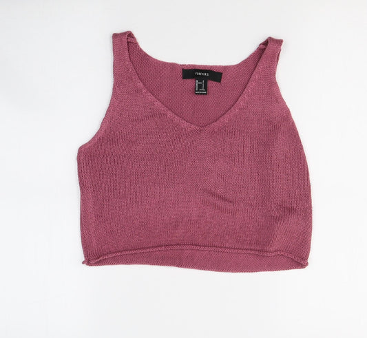 FOREVER 21 Womens Pink  Acrylic Cropped T-Shirt Size S Round Neck