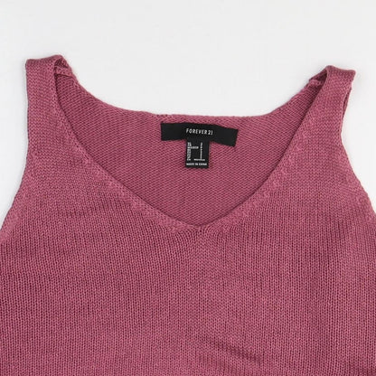 FOREVER 21 Womens Pink  Acrylic Cropped T-Shirt Size S Round Neck