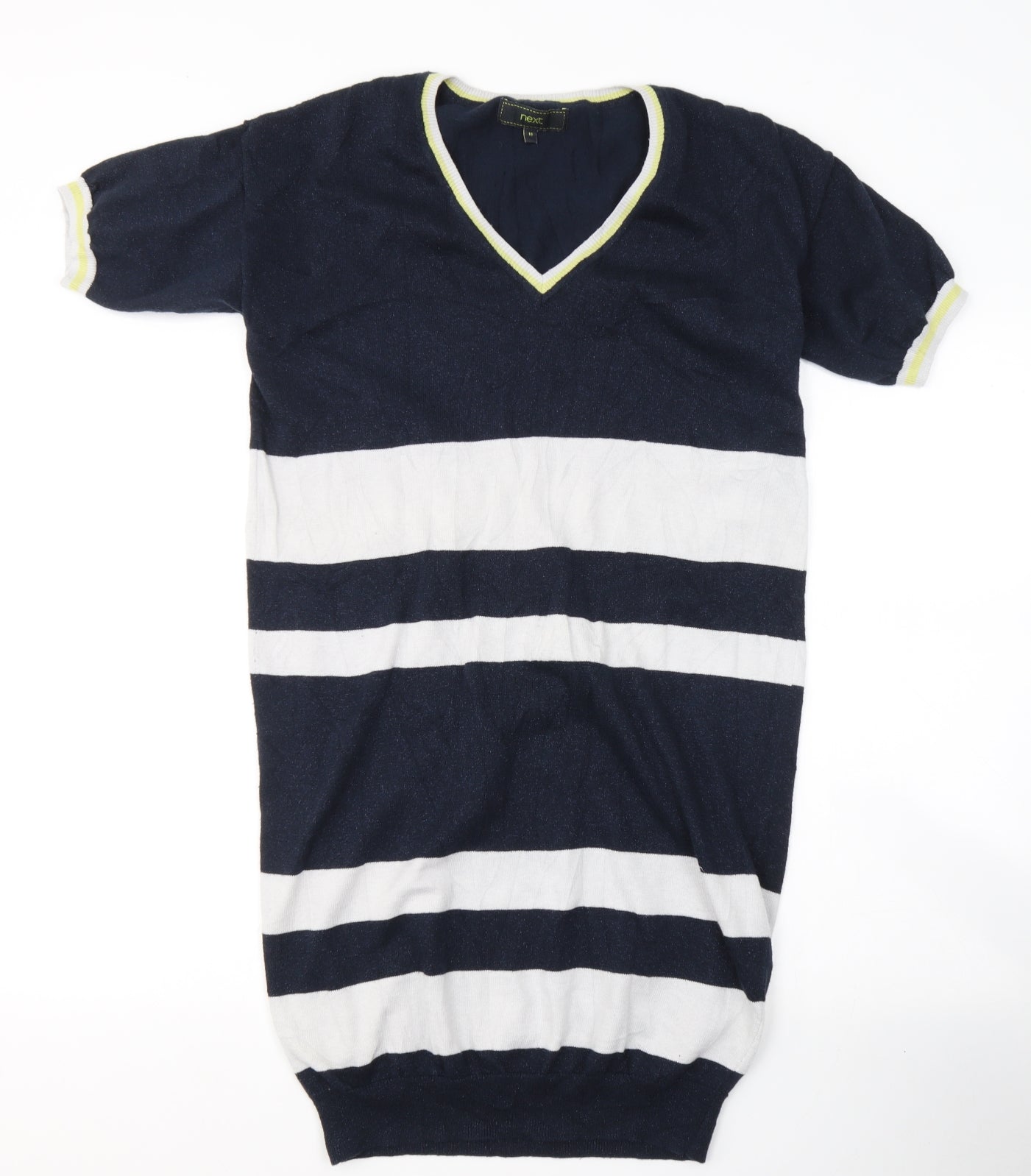 NEXT Womens Blue Striped Cotton Jumper Dress  Size 10  V-Neck Pullover