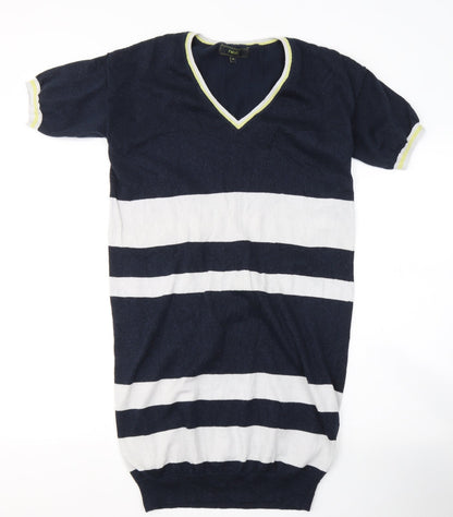 NEXT Womens Blue Striped Cotton Jumper Dress  Size 10  V-Neck Pullover