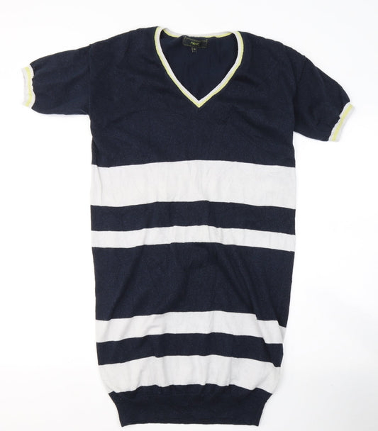 NEXT Womens Blue Striped Cotton Jumper Dress  Size 10  V-Neck Pullover