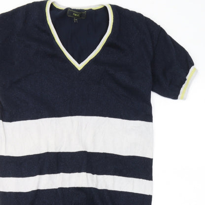 NEXT Womens Blue Striped Cotton Jumper Dress  Size 10  V-Neck Pullover