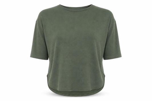 Front view of Primark # women’s green polyester jersey t-shirt, size UK 10, round neck