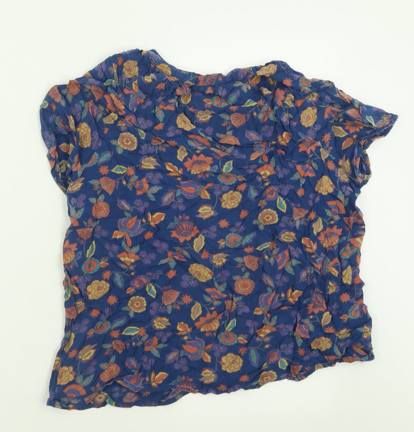 Maine Womens Blue Floral Viscose Basic T-Shirt Size 14 V-Neck