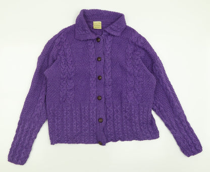 Emerald Womens Purple Collared  Acrylic Cardigan Jumper Size L
