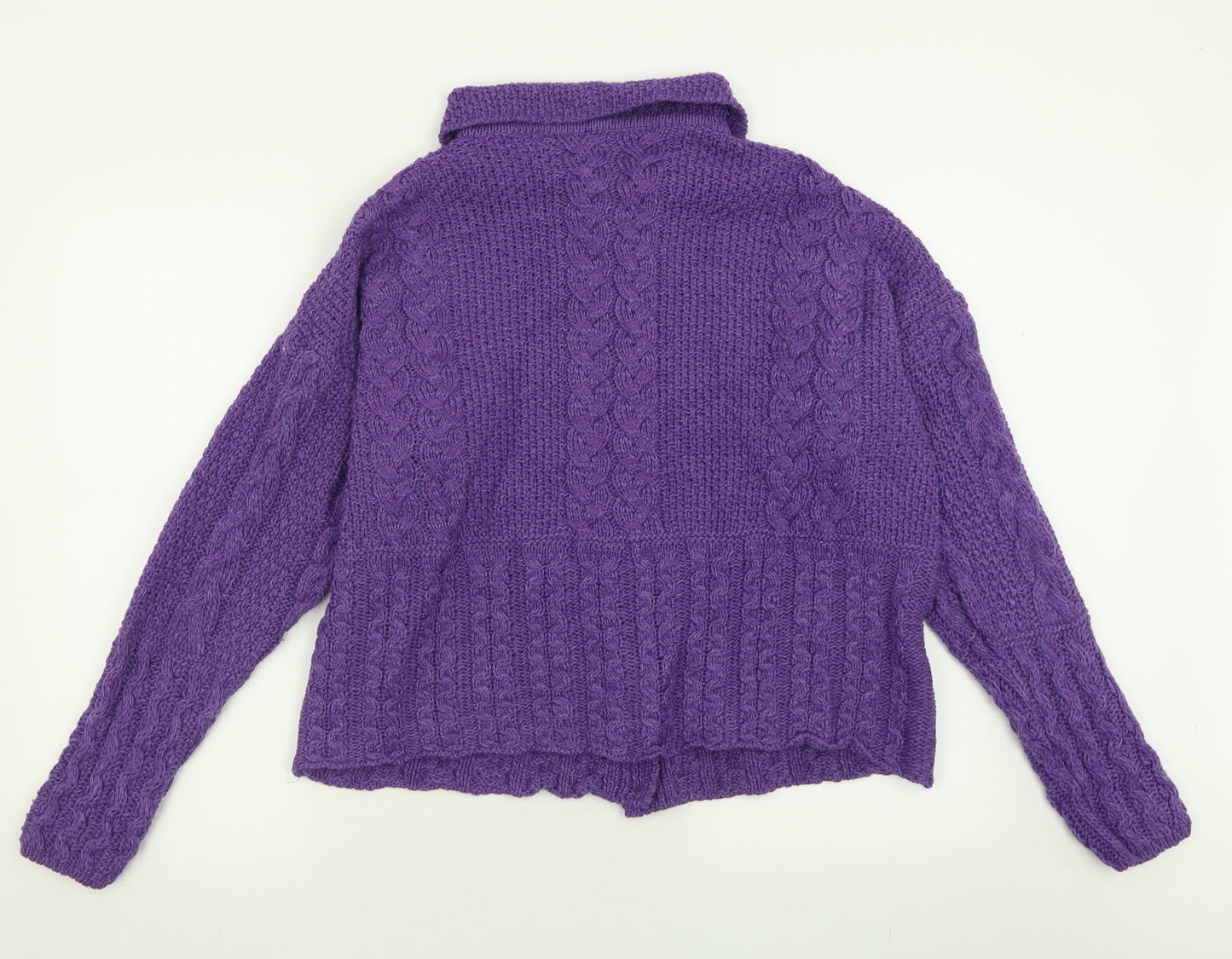 Emerald Womens Purple Collared  Acrylic Cardigan Jumper Size L