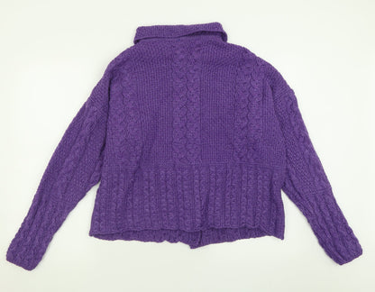 Emerald Womens Purple Collared  Acrylic Cardigan Jumper Size L