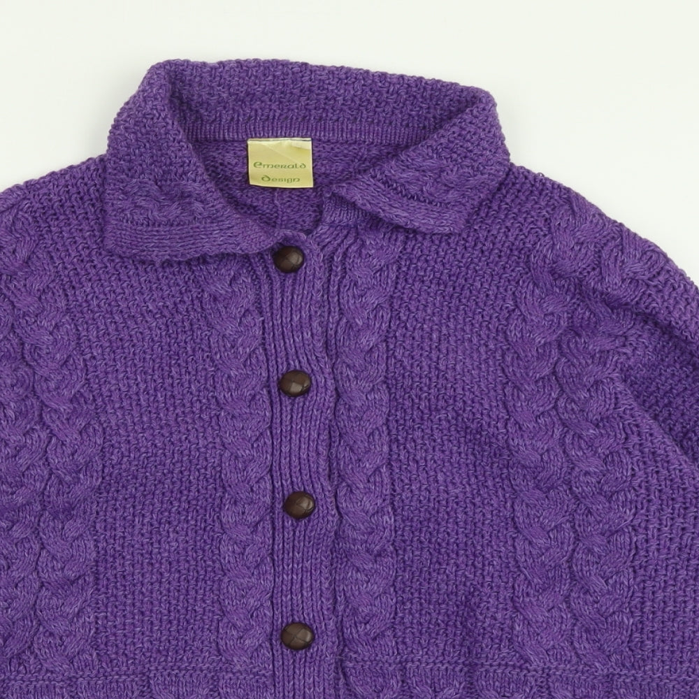 Emerald Womens Purple Collared  Acrylic Cardigan Jumper Size L
