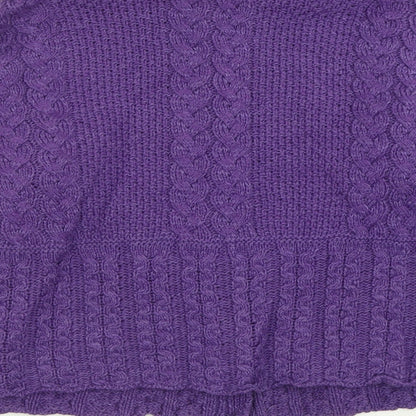 Emerald Womens Purple Collared  Acrylic Cardigan Jumper Size L