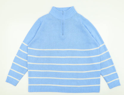 Berkertex Womens Blue High Neck Striped Acrylic Pullover Jumper Size 14