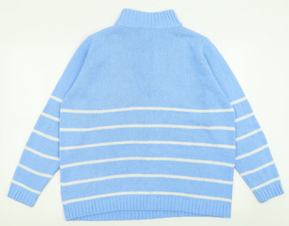 Berkertex Womens Blue High Neck Striped Acrylic Pullover Jumper Size 14