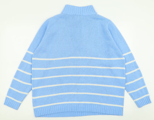 Berkertex Womens Blue High Neck Striped Acrylic Pullover Jumper Size 14