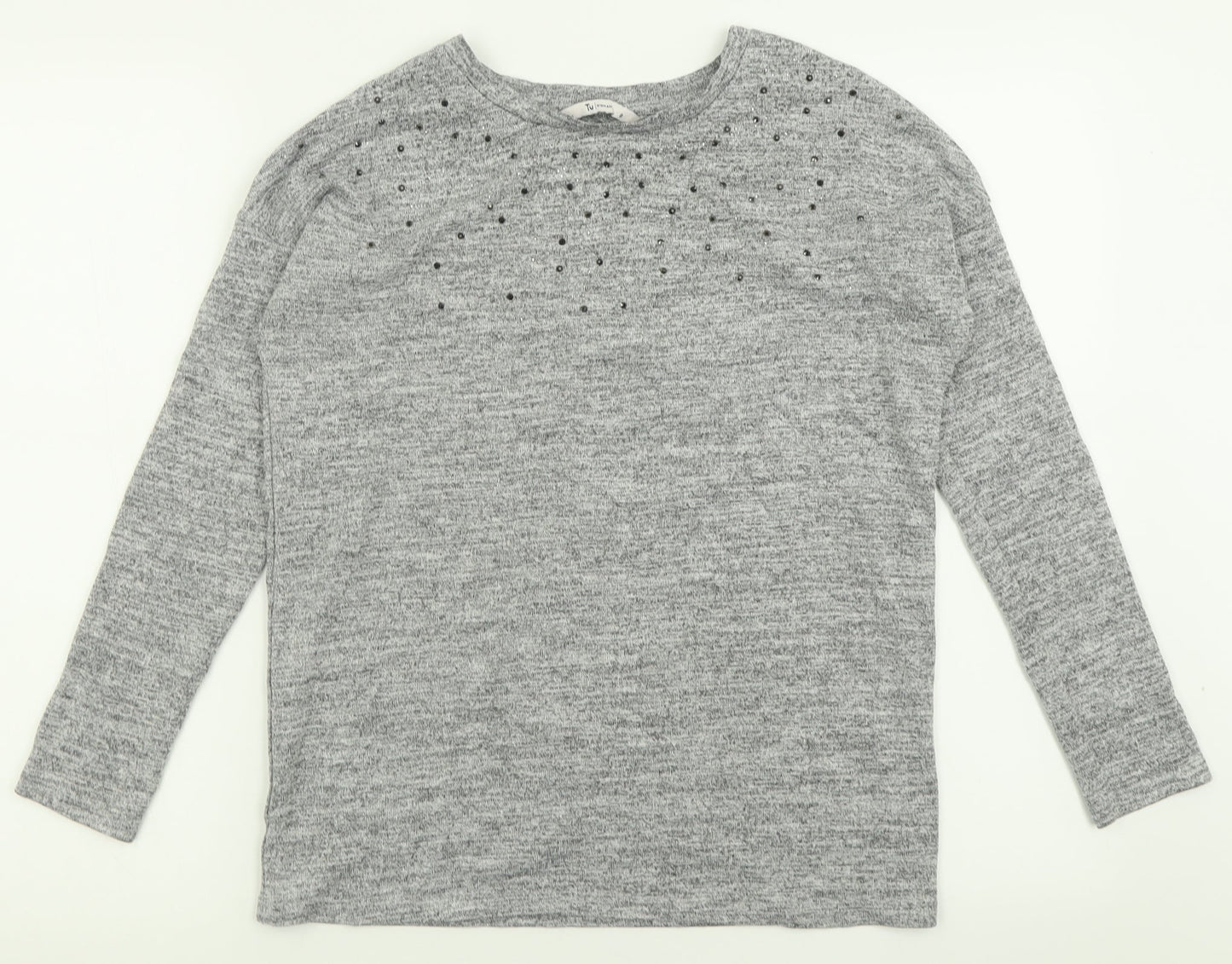 TU Womens Grey Crew Neck  Polyester Pullover Jumper Size 8