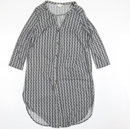 H&M Womens Black Geometric Polyester Shirt Dress  Size S  V-Neck Button