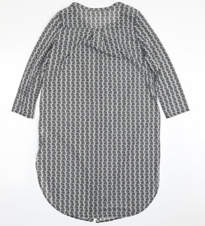 H&M Womens Black Geometric Polyester Shirt Dress  Size S  V-Neck Button
