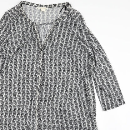 H&M Womens Black Geometric Polyester Shirt Dress  Size S  V-Neck Button