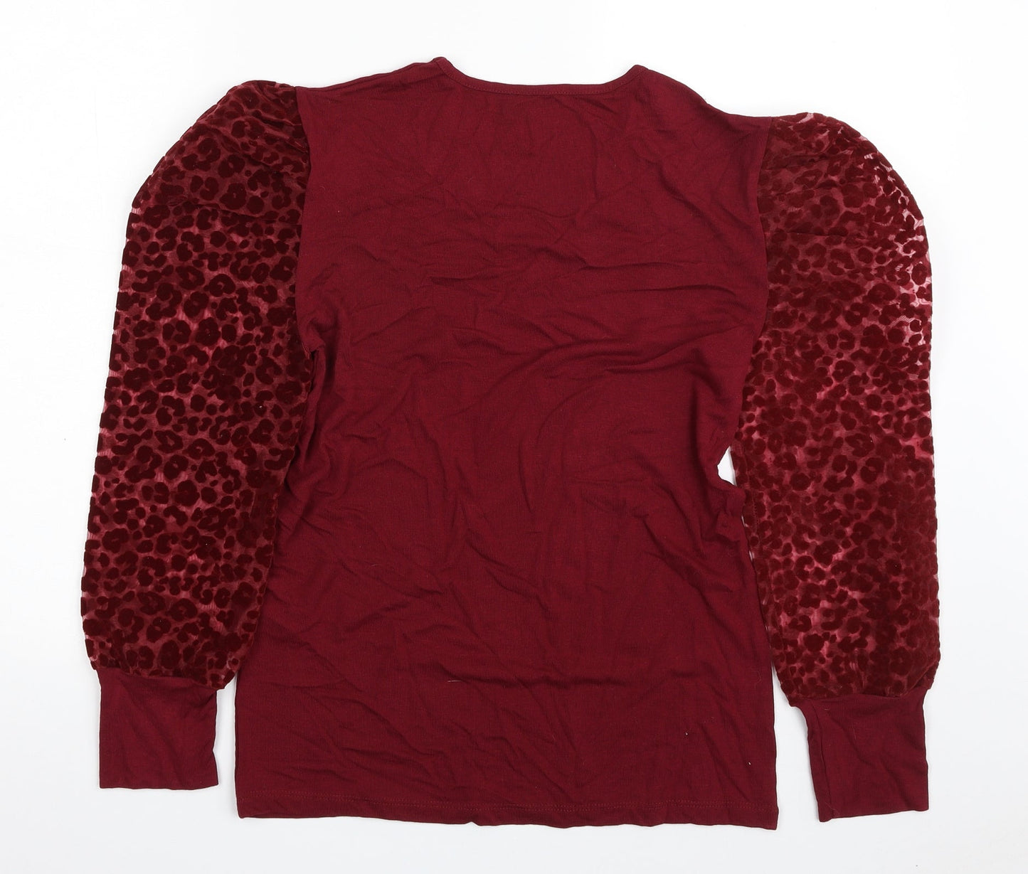 Poplin Womens Red V-Neck Animal Print Viscose Pullover Jumper Size S