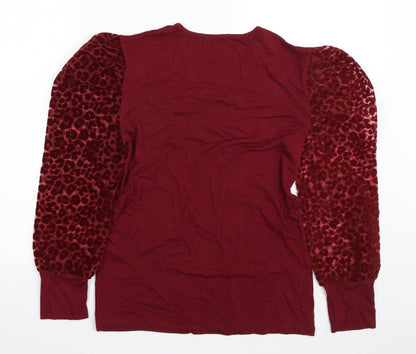 Poplin Womens Red V-Neck Animal Print Viscose Pullover Jumper Size S
