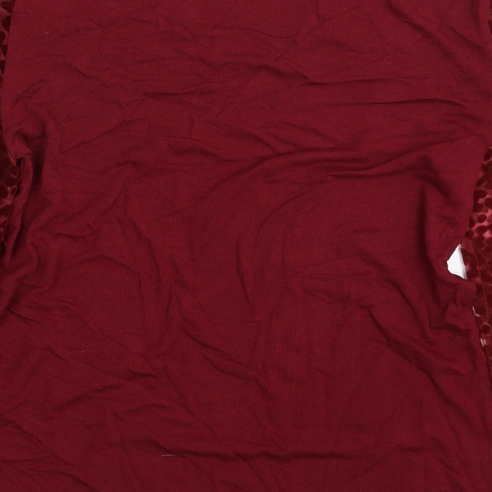 Poplin Womens Red V-Neck Animal Print Viscose Pullover Jumper Size S