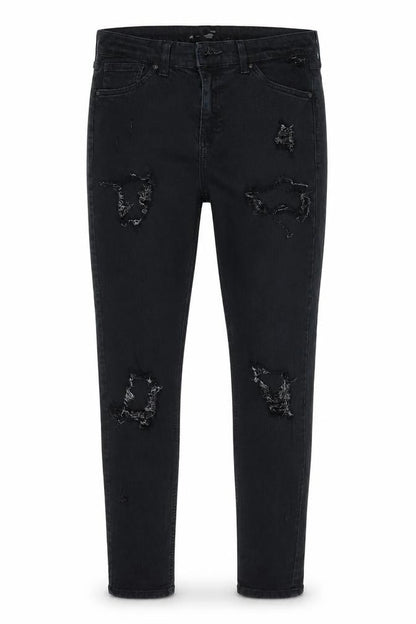 Front view of Topshop women’s blue cotton skinny jeans, size UK 30, in, 30-inch leg slim zip