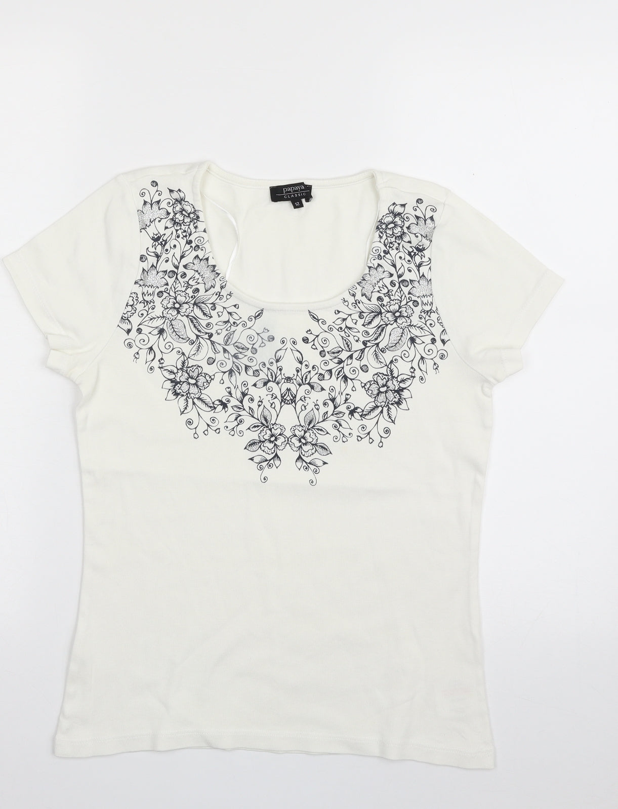 Womens UK Size 12 Papaya White Basic T-Shirt