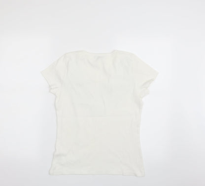 Womens UK Size 12 Papaya White Basic T-Shirt
