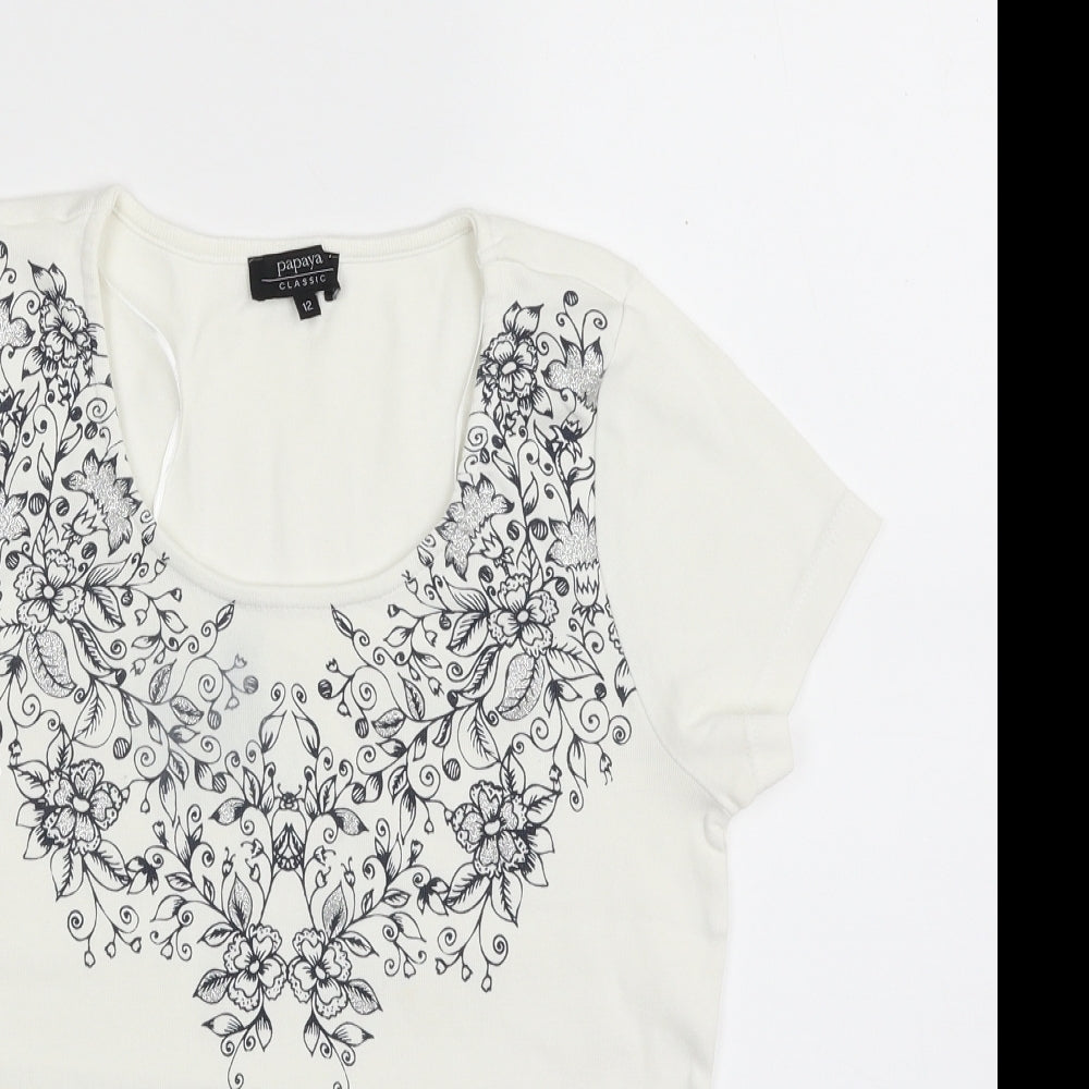 Womens UK Size 12 Papaya White Basic T-Shirt