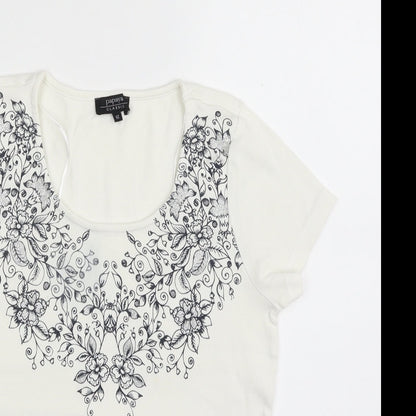 Womens UK Size 12 Papaya White Basic T-Shirt