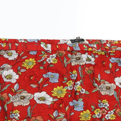 F&F Womens Red Floral Viscose Basic Blouse Size 14 Off the Shoulder - Tie