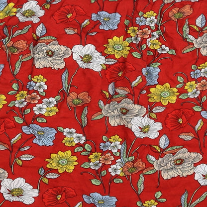 F&F Womens Red Floral Viscose Basic Blouse Size 14 Off the Shoulder - Tie