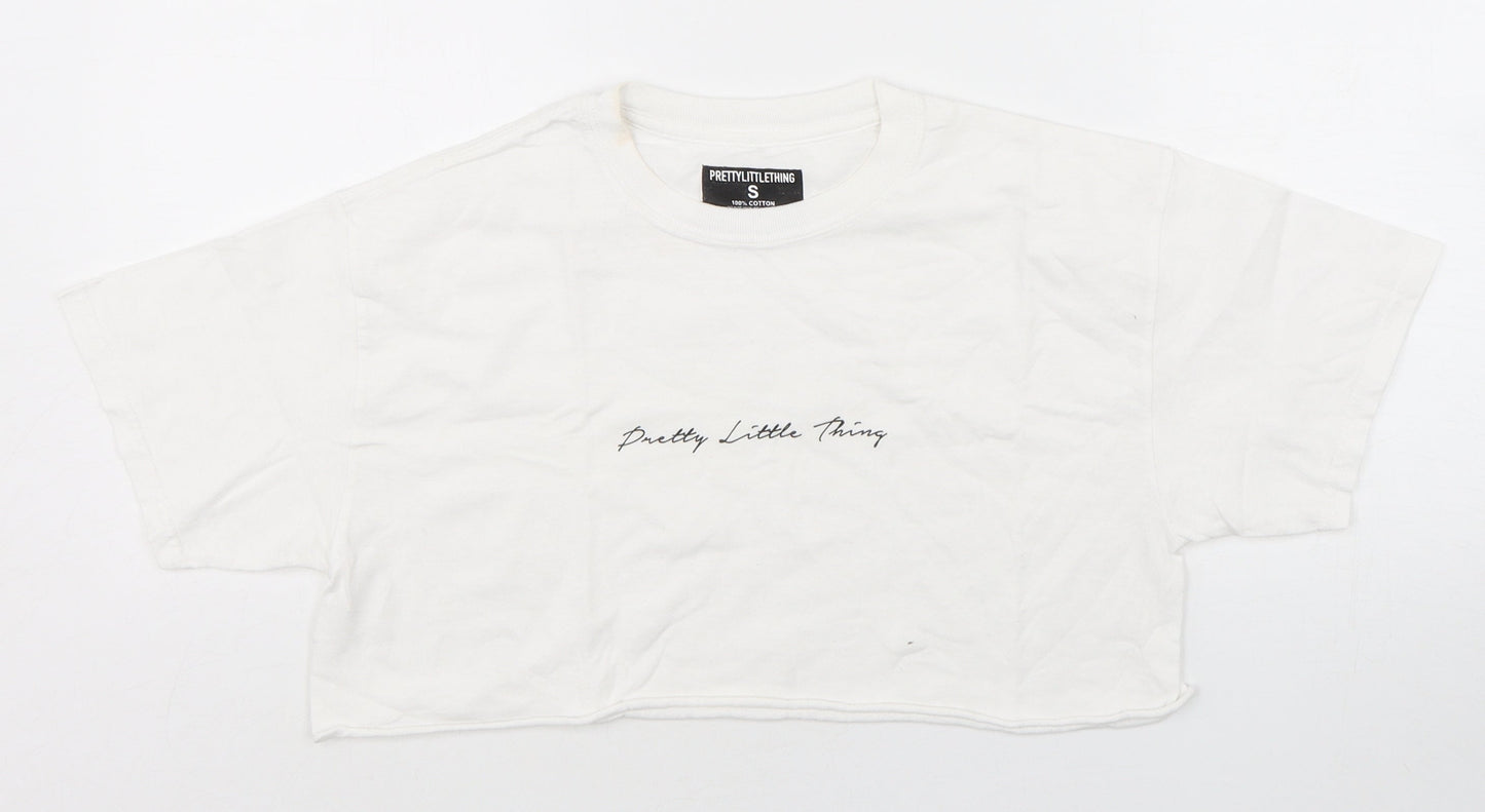Womens UK Size S PRETTYLITTLETHING White Cropped T-Shirt