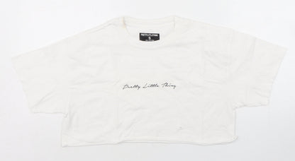 Womens UK Size S PRETTYLITTLETHING White Cropped T-Shirt
